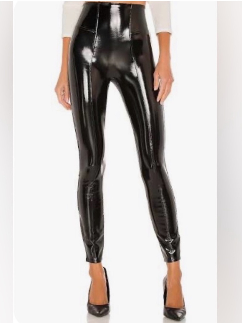 SPANX Black Faux Patent Glossy Leather High-Rise Leggings – Size L